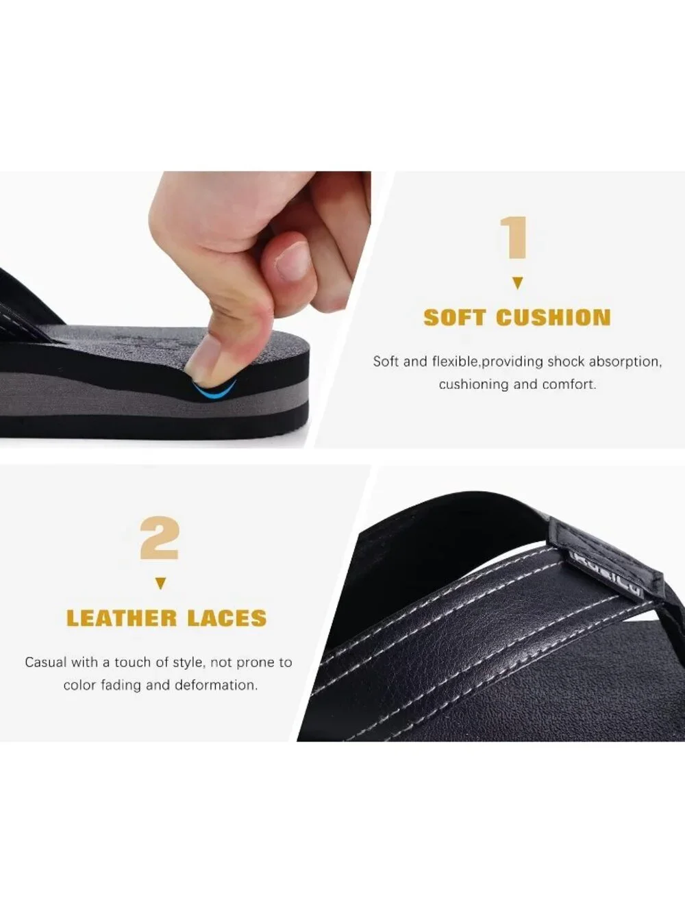 Men's Black Yoga Mat Leather Flip Flops Slip On Indoor Outdoor Sandal Slipper